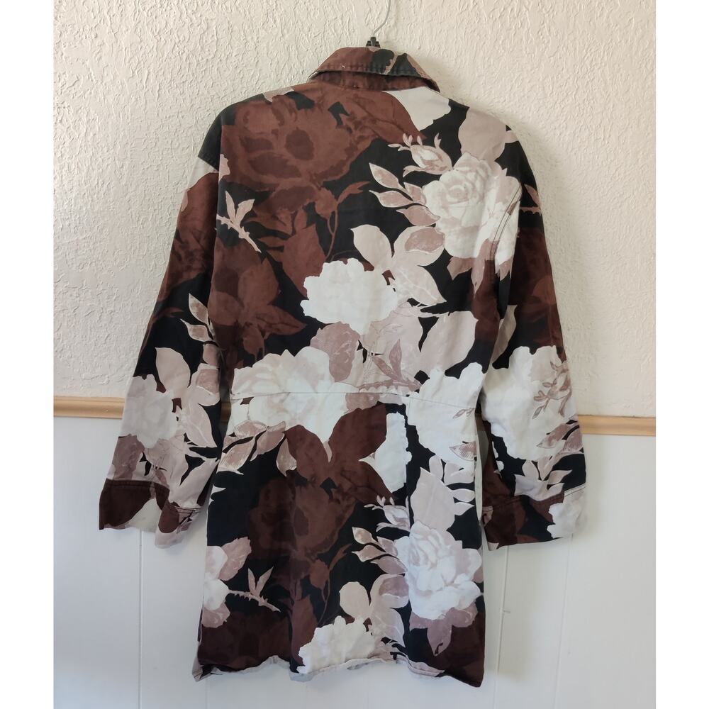 Twill Shirt Drees 8 in Bold Floral Print Long Sleeve Denim Button White Black - Picture 4 of 7